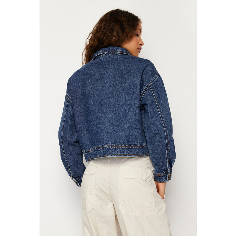 Trendyol Dark Blue More Sustainable Pocket Detailed Denim Jacket