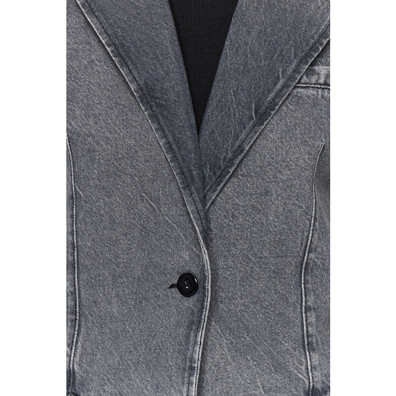 Trendyol Gray Waistband Crop Blazer Denim Jacket