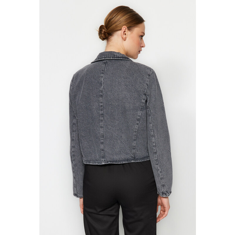 Trendyol Gray Waistband Crop Blazer Denim Jacket