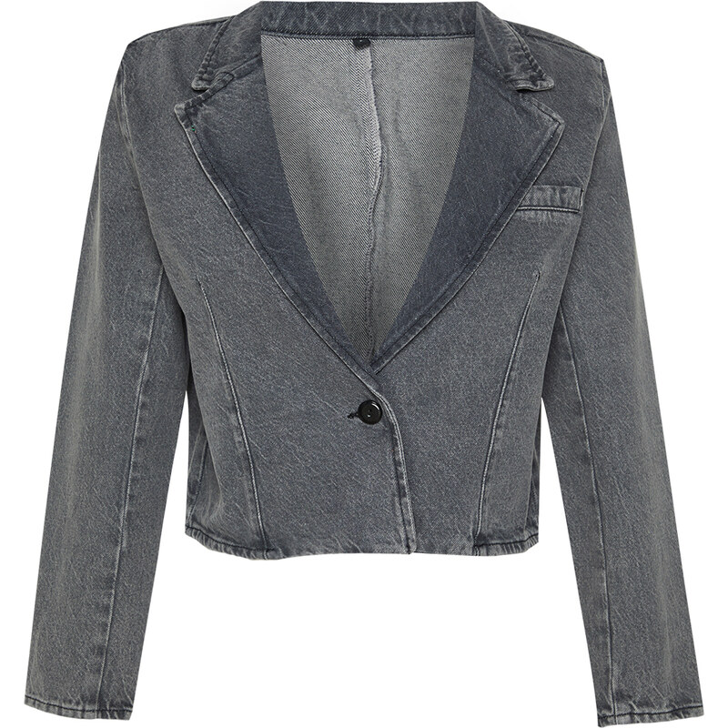 Trendyol Gray Waistband Crop Blazer Denim Jacket