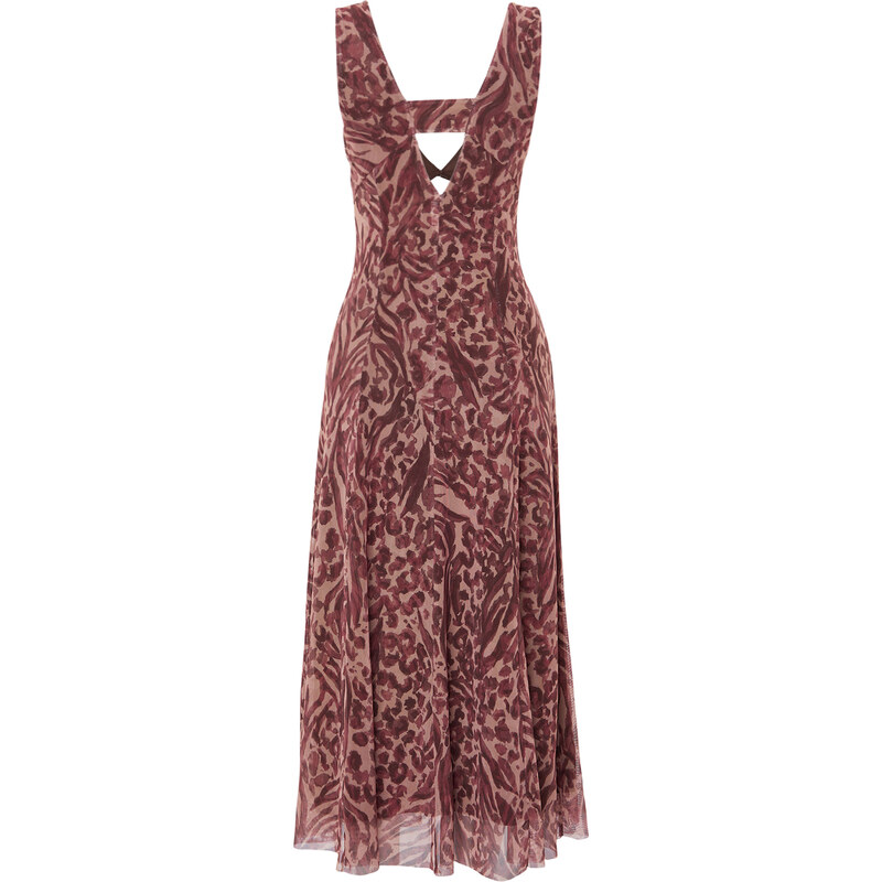 Trendyol Brown Leopard Printed V Neck Tulle Knitted Maxi Dress