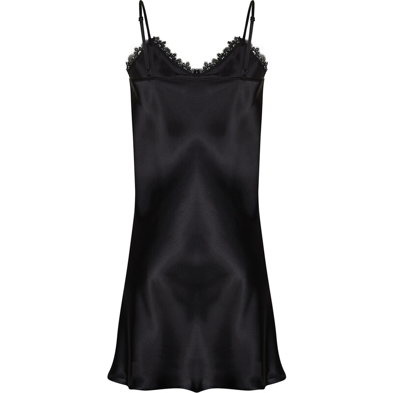 Trendyol Curve Black Lace Satin Woven Nightgown