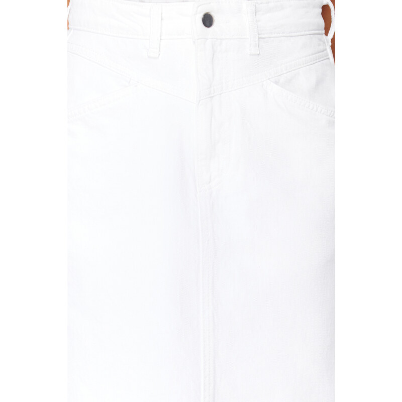 Trendyol White Stitch Detail Maxi Denim Skirt