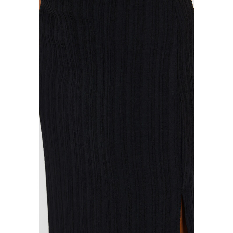 Trendyol Black Maxi Woven Decollete Linen-blend Beach Dress