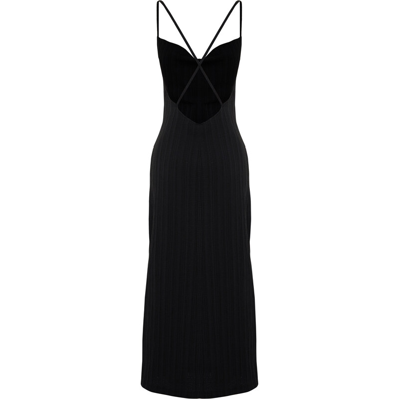 Trendyol Black Maxi Woven Decollete Linen-blend Beach Dress