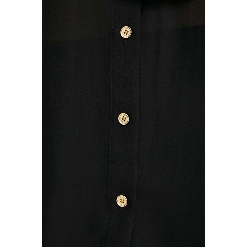 Košile s hedvábím MICHAEL Michael Kors černá barva, regular, s vázaným výstřihem