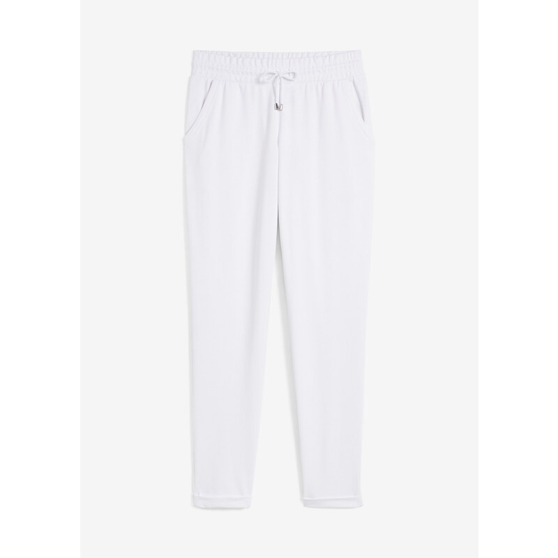 bonprix Kalhoty bez zapínání s elastickým pasem Bílá
