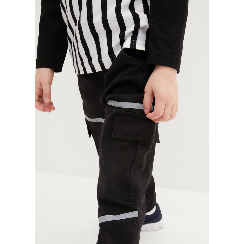 bonprix Chlapecké cargo kalhoty s reflexními prvky Černá