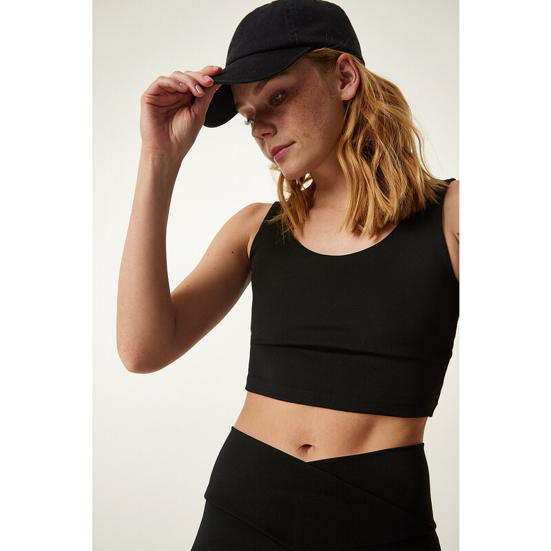 Happiness İstanbul Black Cross Back Detail Shaper Knitted Sports Bra