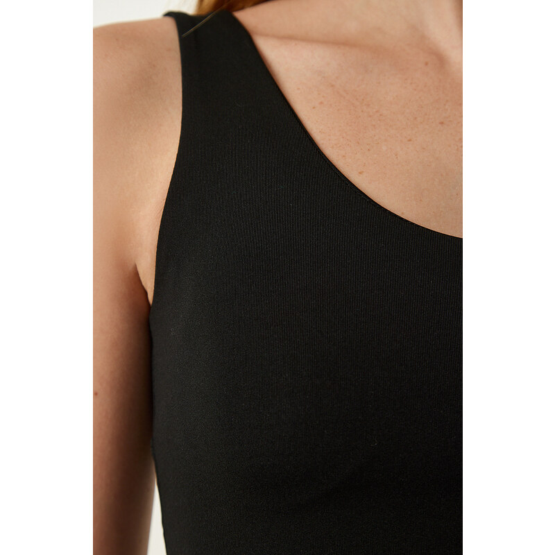 Happiness İstanbul Black Cross Back Detail Shaper Knitted Sports Bra