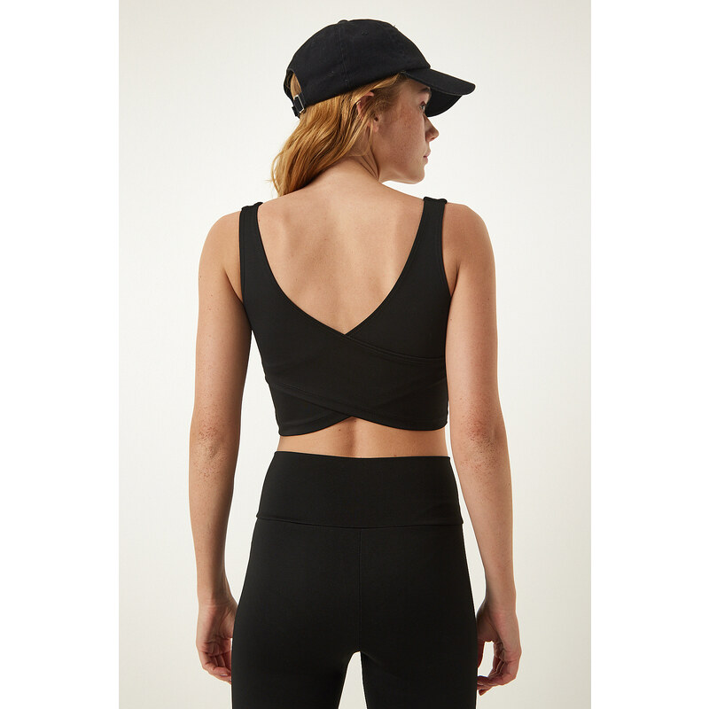 Happiness İstanbul Black Cross Back Detail Shaper Knitted Sports Bra