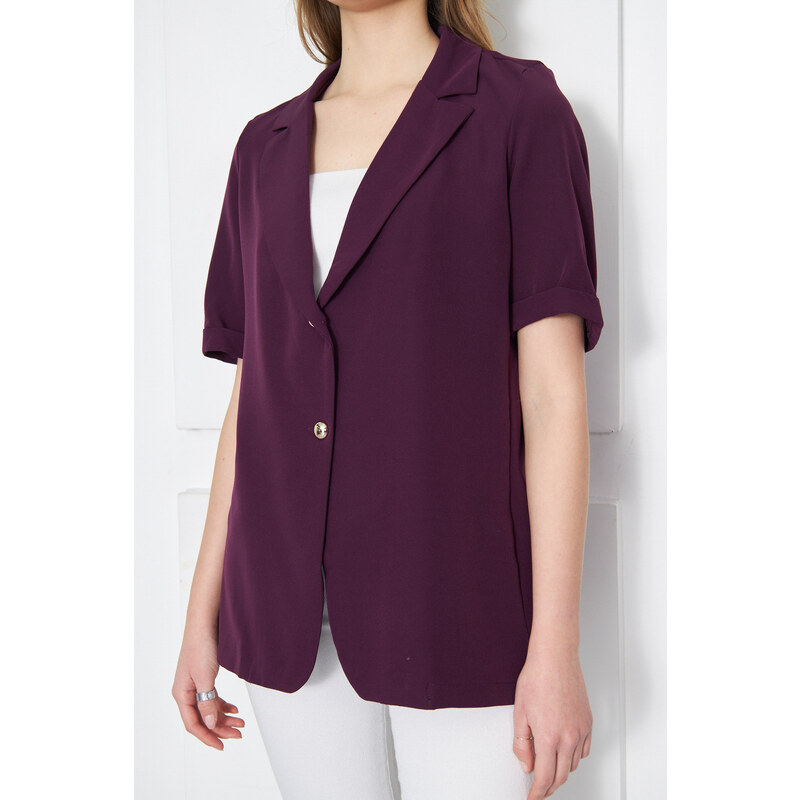 armonika Women's Purple Short Sleeve Two-Button Oversized Jacket