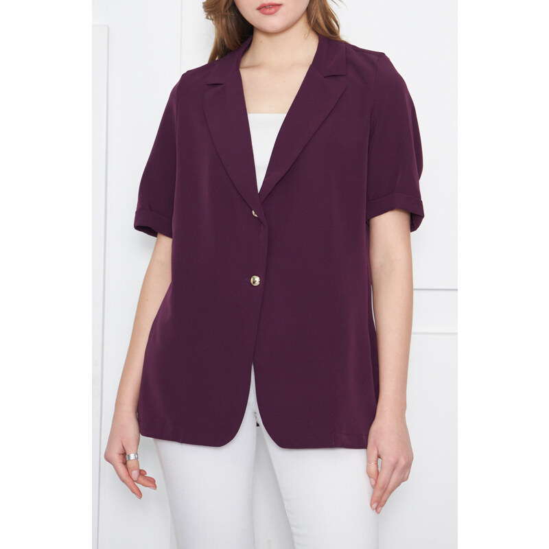 armonika Women's Purple Short Sleeve Two-Button Oversized Jacket