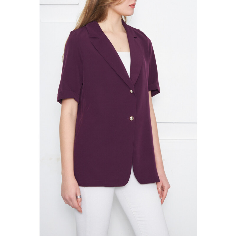 armonika Women's Purple Short Sleeve Two-Button Oversized Jacket