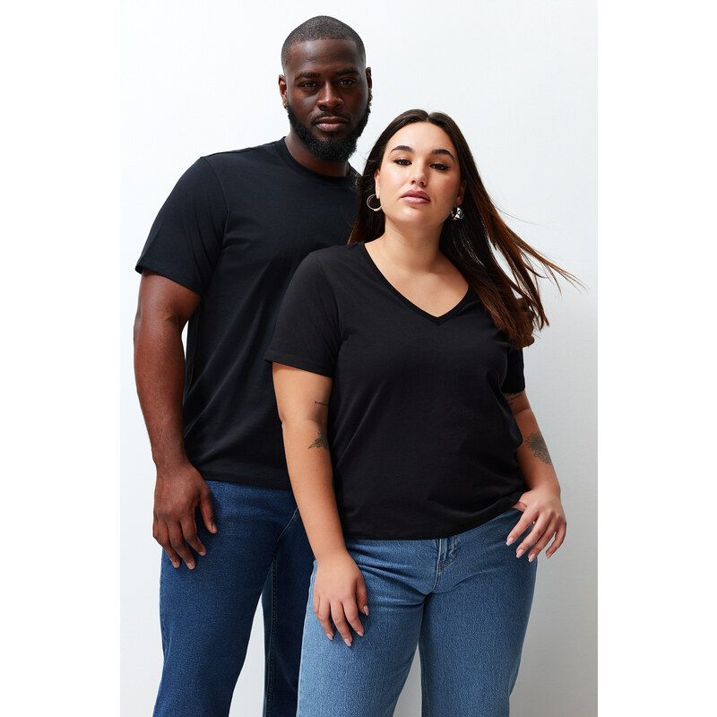 Trendyol Plus Size T-Shirt 2-Pack Comfortable 100% Cotton Regular/Regular Fit T-Shirt