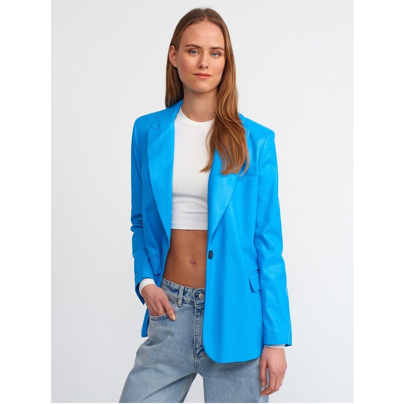 Dilvin 6871 Faux Leather Jacket-Blue