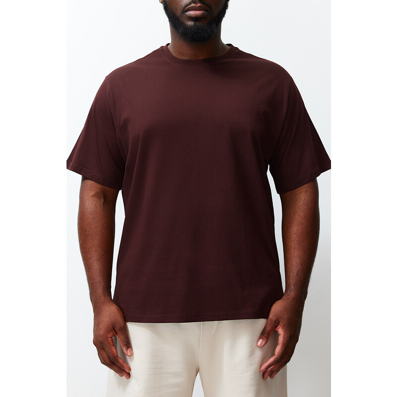 Trendyol Plus Size Brown Regular/Normal Fit Comfortable Basic 100% Cotton T-Shirt