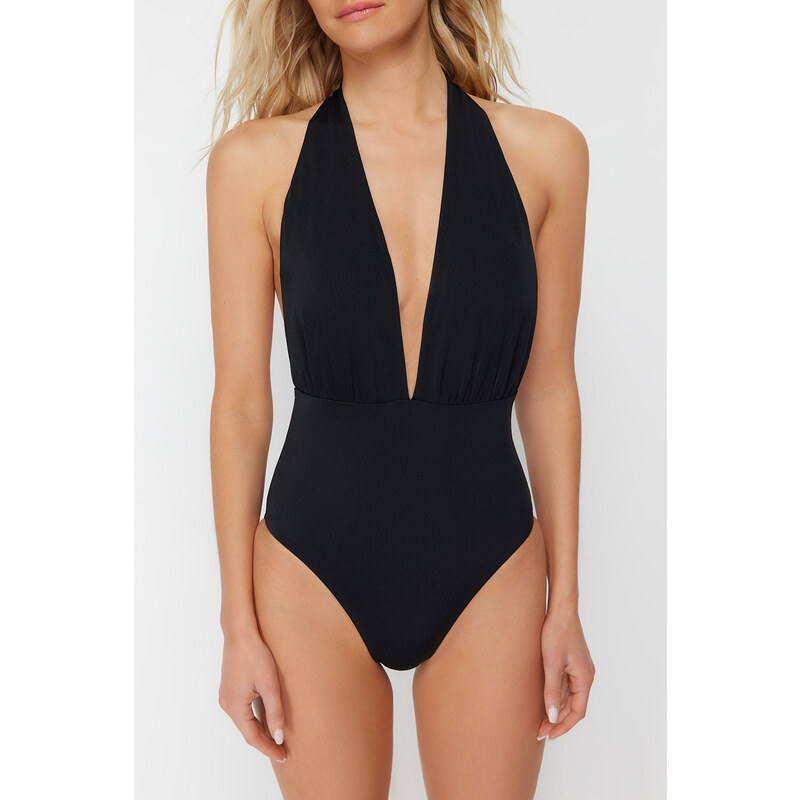 Trendyol Black Deep Decollete Decollete Regular Swimsuit