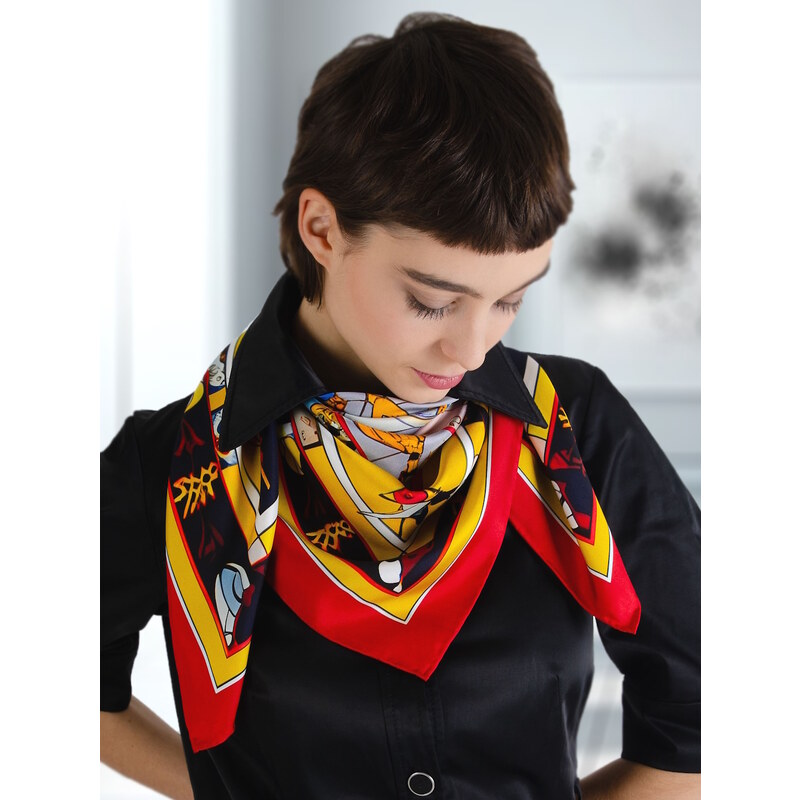 Monika Nowak Hedvábný šátek 90x90cm Královská regata, 100% keprové morušové hedvábí 16 mómí, oboustranný digitální tisk, ručně šité okraje