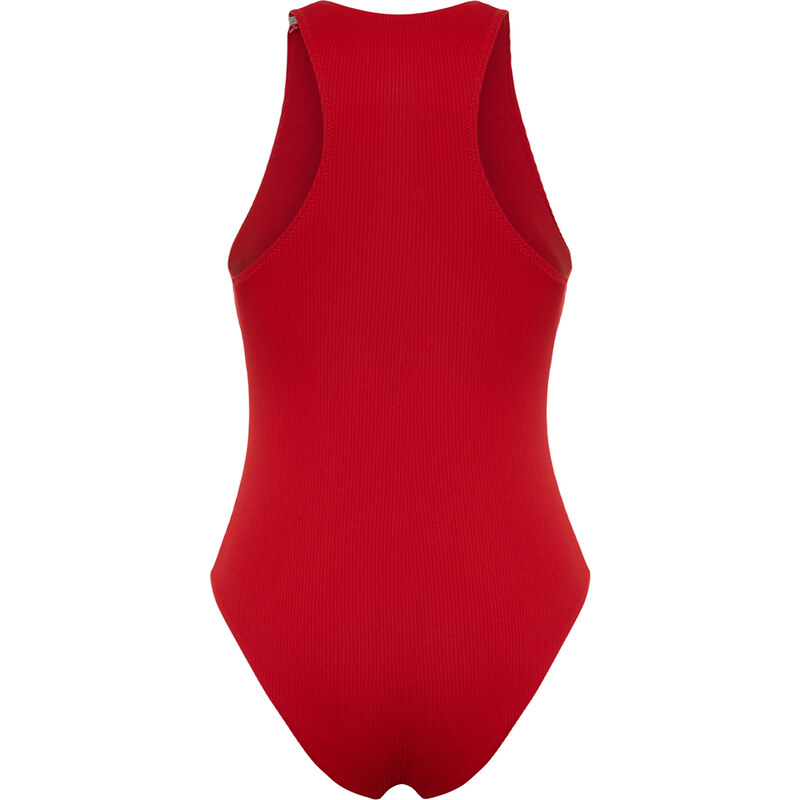 Trendyol Red Halter Neck Textured Regular Swimsuit with Accessories