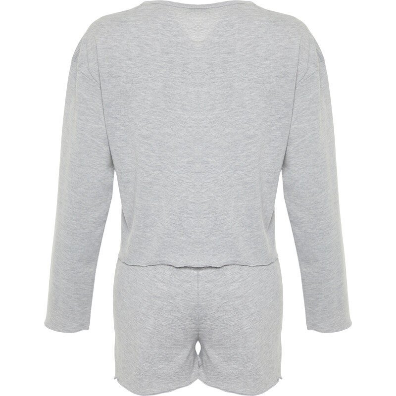 Trendyol Gray Melange 100% Cotton Tshirt-Shorts Knitted Pajamas Set