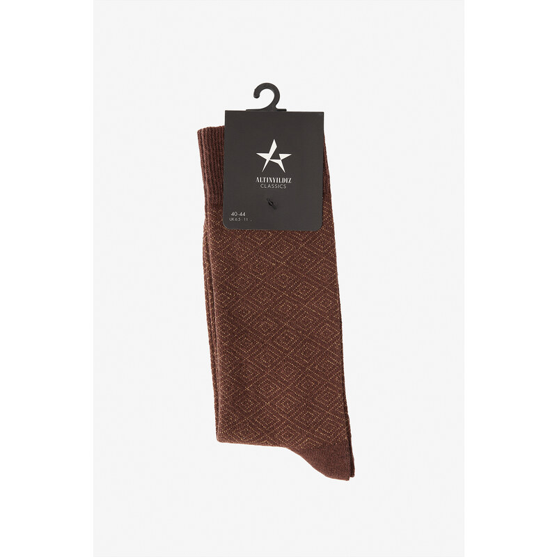 ALTINYILDIZ CLASSICS Men's Brown-Beige Patterned Bamboo Cleat Socks