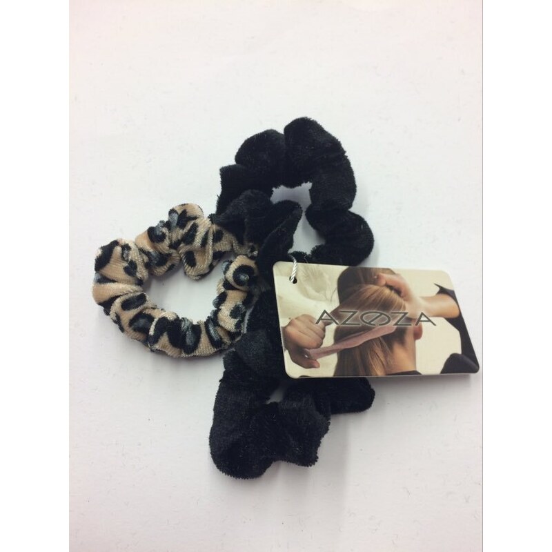 AZOZA Gumičky scrunchie 3 ks - černé, leopard