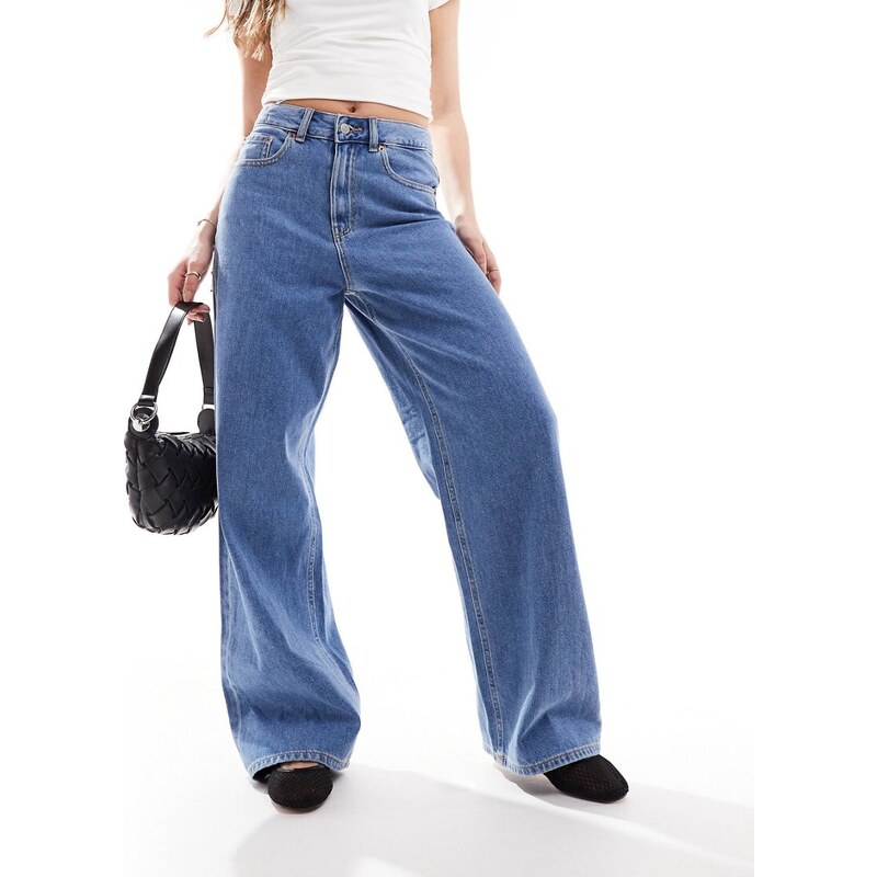 JJXX Tokyo high waisted wide leg jeans in mid blue