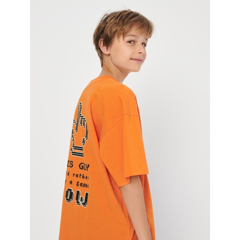 Sinsay - Tričko s krátkými rukávy a potiskem - oranžová