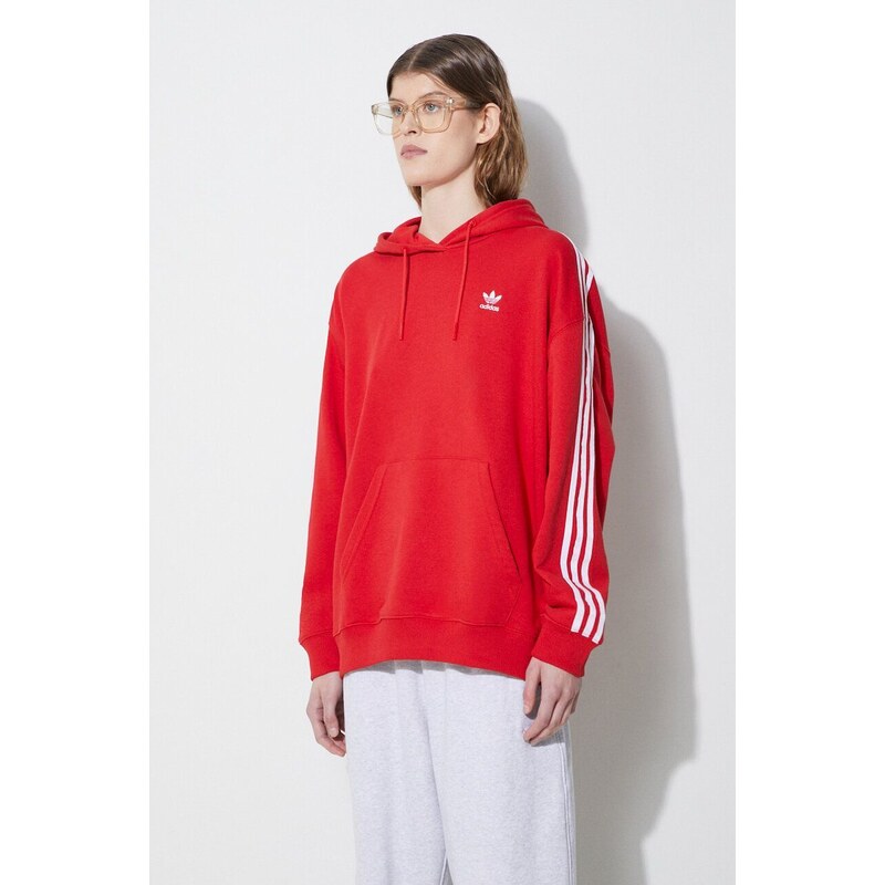 Mikina adidas Originals 3-Stripes Hoodie OS dámská, červená barva, s kapucí, s aplikací, IN8397