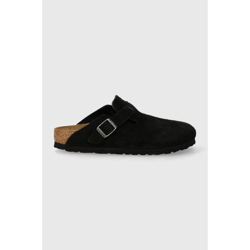 Semišové pantofle Birkenstock Boston dámské, černá barva, 1027067