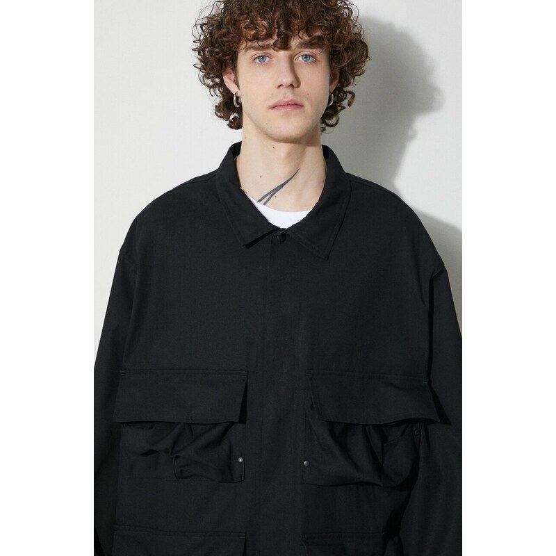 Bavlněná košile Y-3 Long Sleeve Pocket Overshirt černá barva, relaxed, s klasickým límcem, IR6248