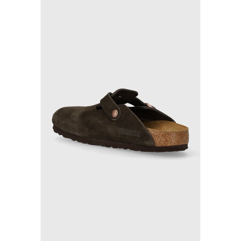 Semišové pantofle Birkenstock Boston dámské, hnědá barva, 1027460