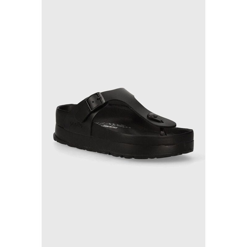 Kožené žabky Birkenstock Gizeh Flex Platform dámské, černá barva, na platformě, 1026874