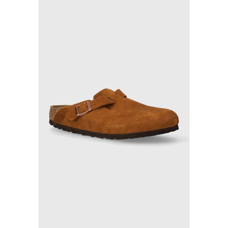 Semišové pantofle Birkenstock Boston dámské, hnědá barva, 1027119