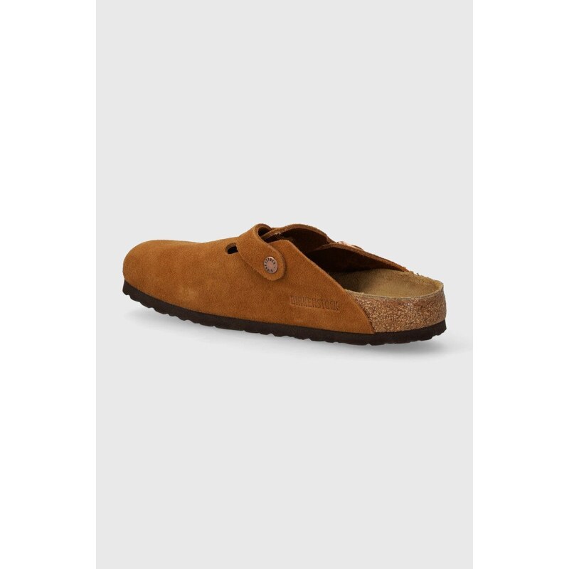 Semišové pantofle Birkenstock Boston dámské, hnědá barva, 1027119