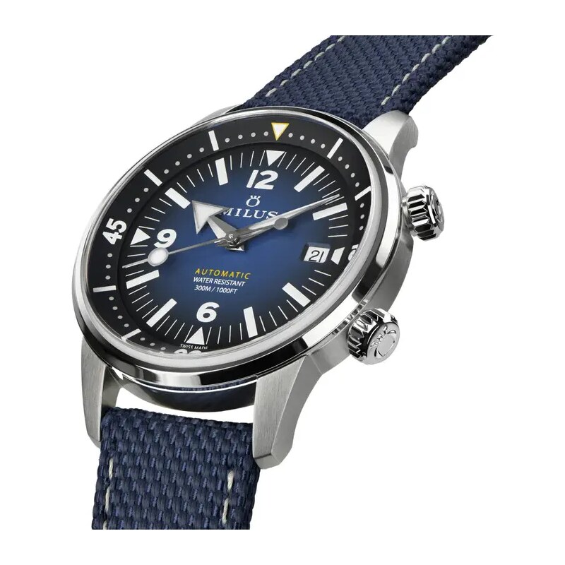 Protek Watches Stříbrné pánské hodinky Milus s gumovým páskem Archimèdes by Milus Deep Blue 41MM Automatic