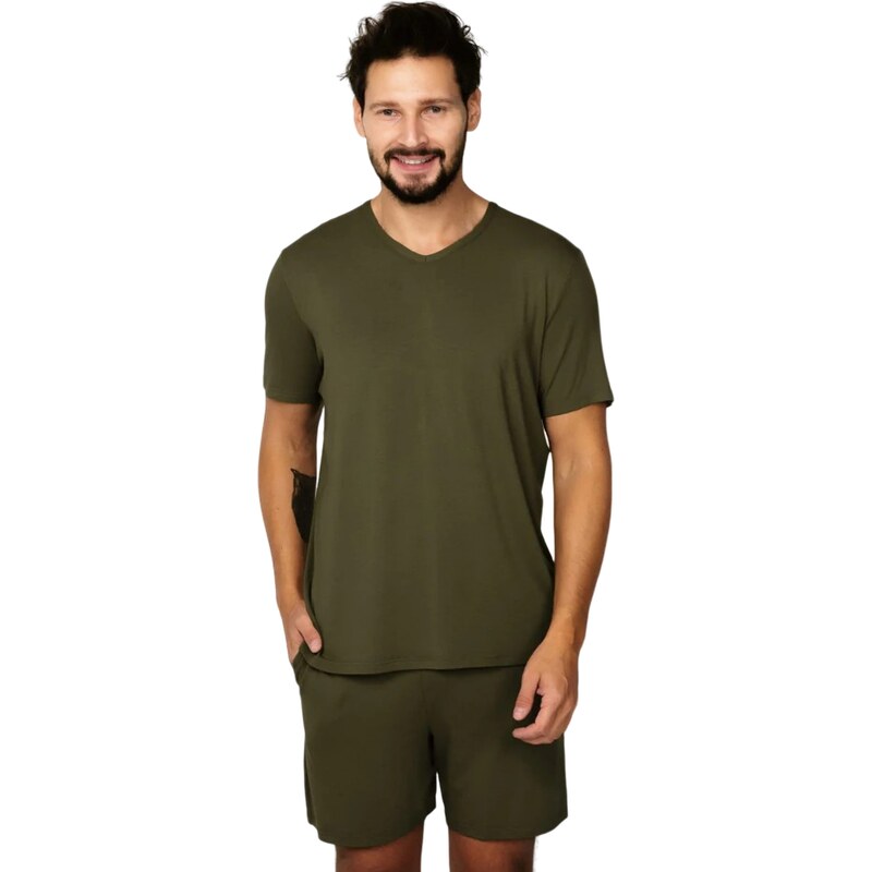 Pánské krátké pyžamo Italian Fashion Dallas Khaki