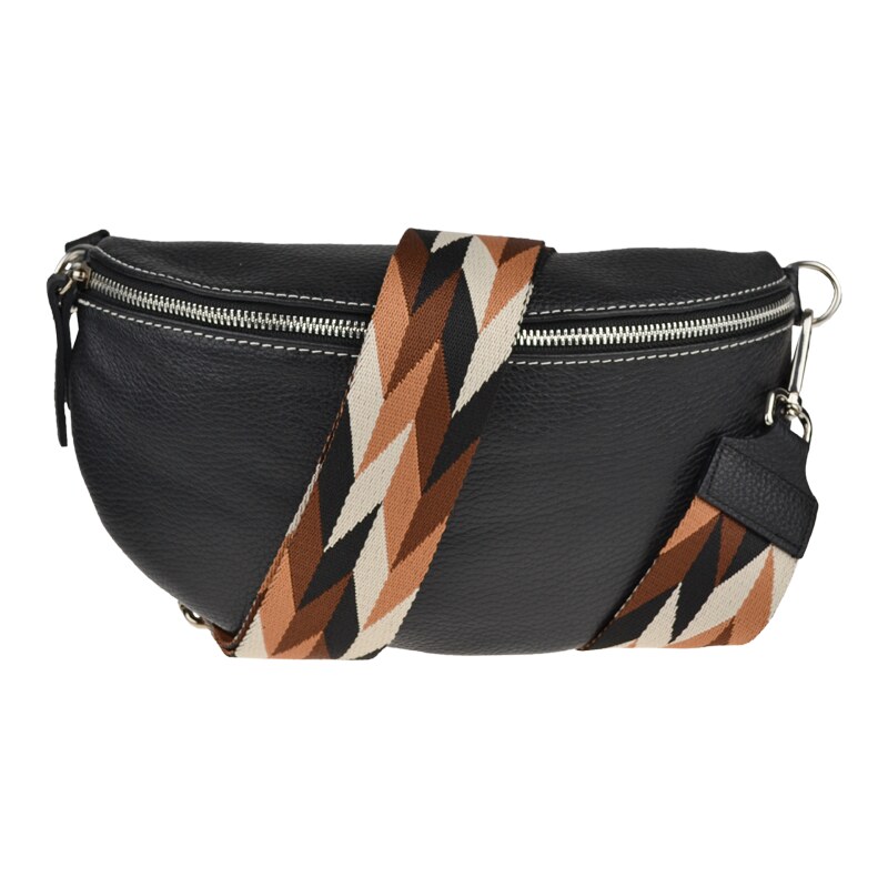 Černá kožená italská crossbody kabelka Reni Grande Nera s