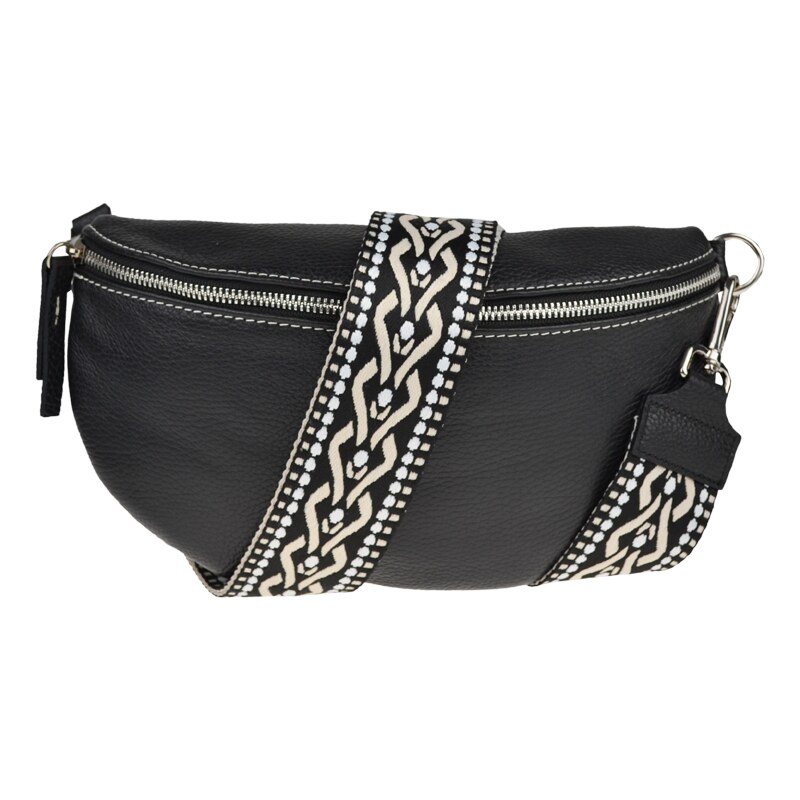 Černá kožená italská crossbody kabelka Reni Grande Nera s