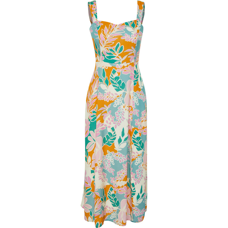 Trendyol Multi Color Floral Pattern A-Line 100% Viscose Woven Midi Dress