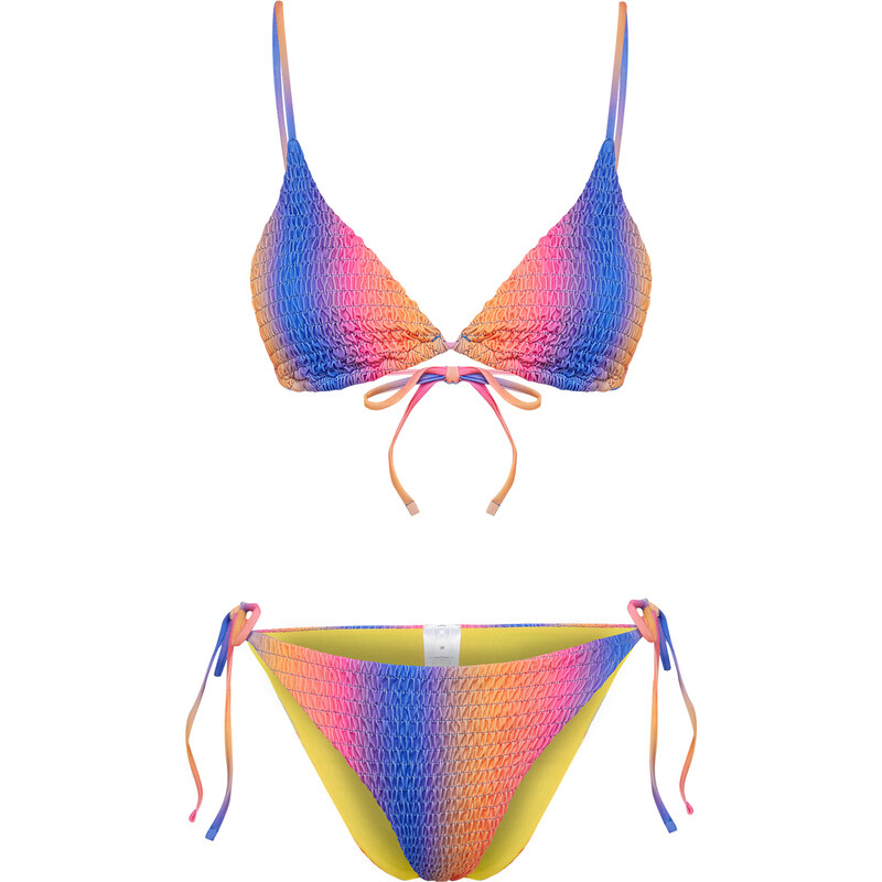 Trendyol Gradient Patterned Triangle Gimped Brazilian Bikini Set