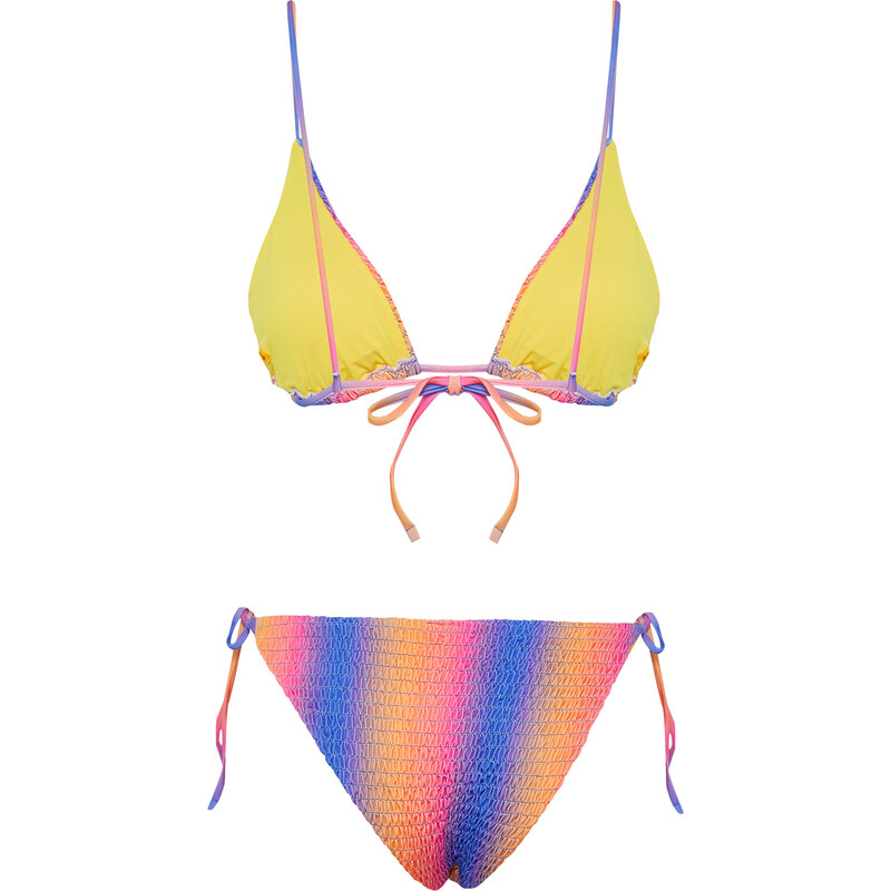 Trendyol Gradient Patterned Triangle Gimped Brazilian Bikini Set