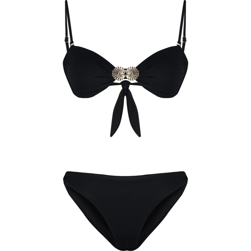 Trendyol Limited Edition Black Plain Strapless Regular Bikini Set with Accessories