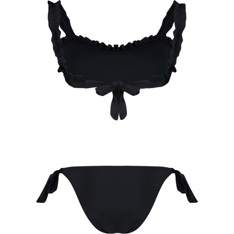 Trendyol Black Bralette Frilly Textured Regular Bikini Set