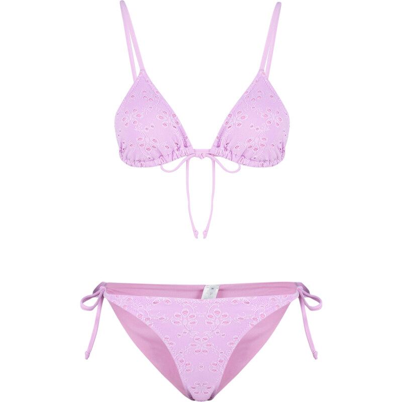 Trendyol Pink Triangle Tied Textured Regular Bikini Set