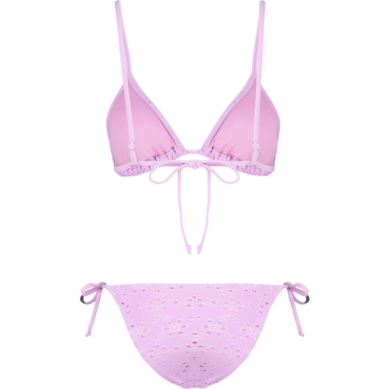 Trendyol Pink Triangle Tied Textured Regular Bikini Set