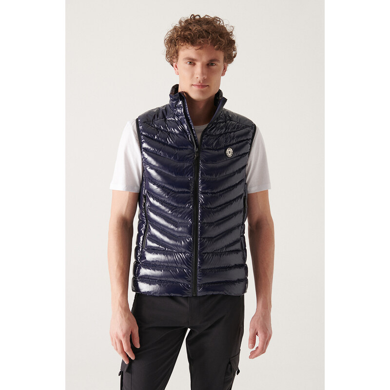 Avva Navy Blue Water Repellent Windproof Shiny Goose Down Puffer Unisex Vest