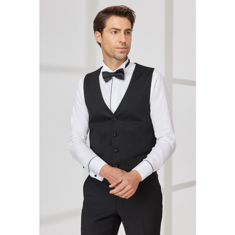 ALTINYILDIZ CLASSICS Men's Black Slim Fit Slim Fit V Neck Classic Vest