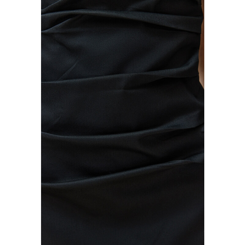 Trendyol Limited Edition Black Body-Fitting Asymmetrical Neck Detailed Woven Midi Dress